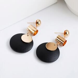Danica Gold Geometric Black Disk Drop Earrings
